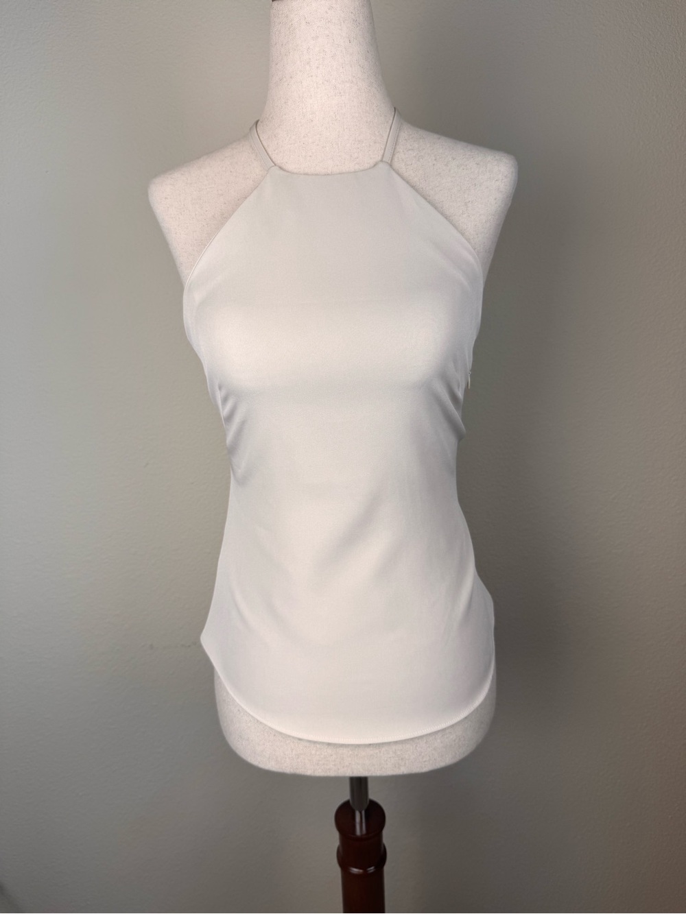 Express Ivory Satin Halter Top Open Back Strappy 90s Minimalist Going out 2XS